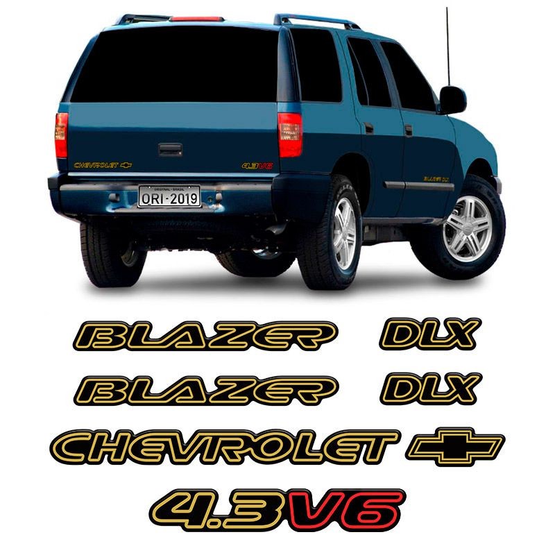 Kit Emblemas Blazer Dlx 1996/99 4.3v6 Adesivo Dourado/Preto