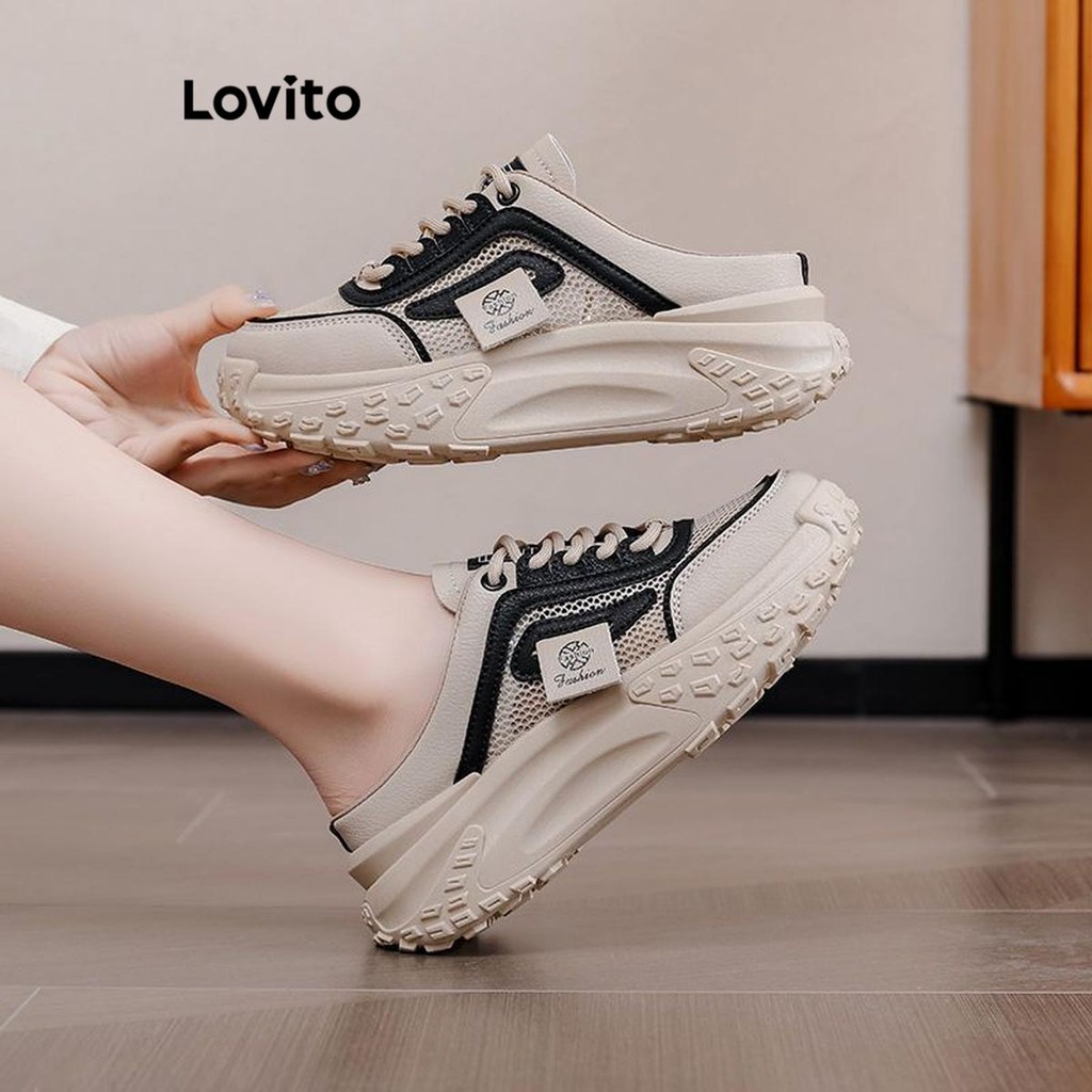 (Trendy) Lovito Tênis esportivo Half Drag Light Trend Sneaker para mulheres LFA73235 - Women Shoes