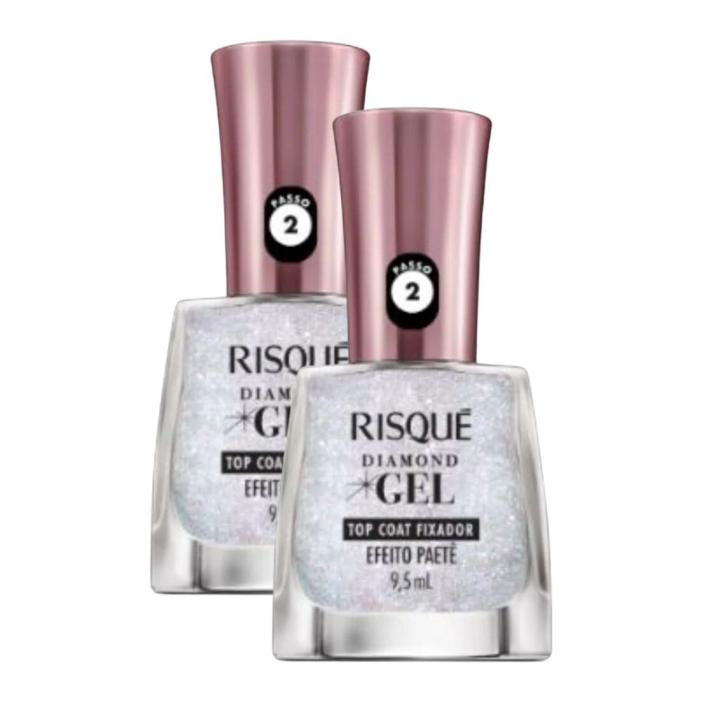 Kit 2 Esmalte Risqué Diamond Gel Top Coat Fixador Efeito Paetê 9,5ml - Beauty