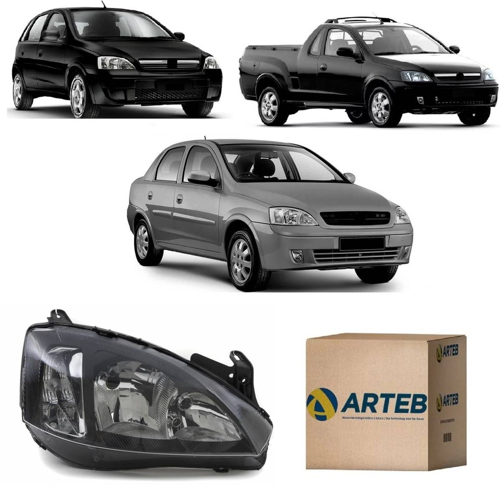 Farol Corsa Hatch 2002 2003 04 05 06 07 08 09 10 2011 2012 Mascara Negra Arteb Direito Passageiro em Oferta na Shopee