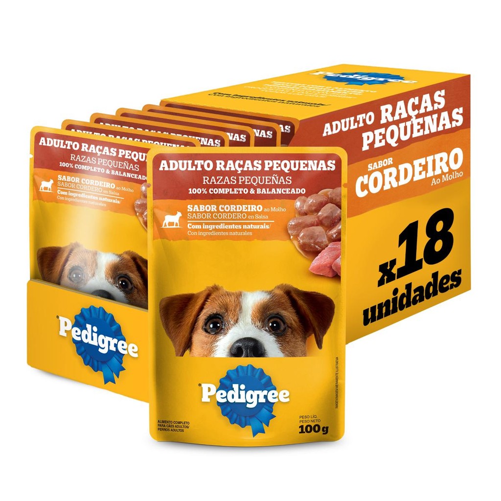 Kit 18un Ração Úmida Pedigree Sachê Cordeiro Cães Adultos 100G em Oferta na Shopee