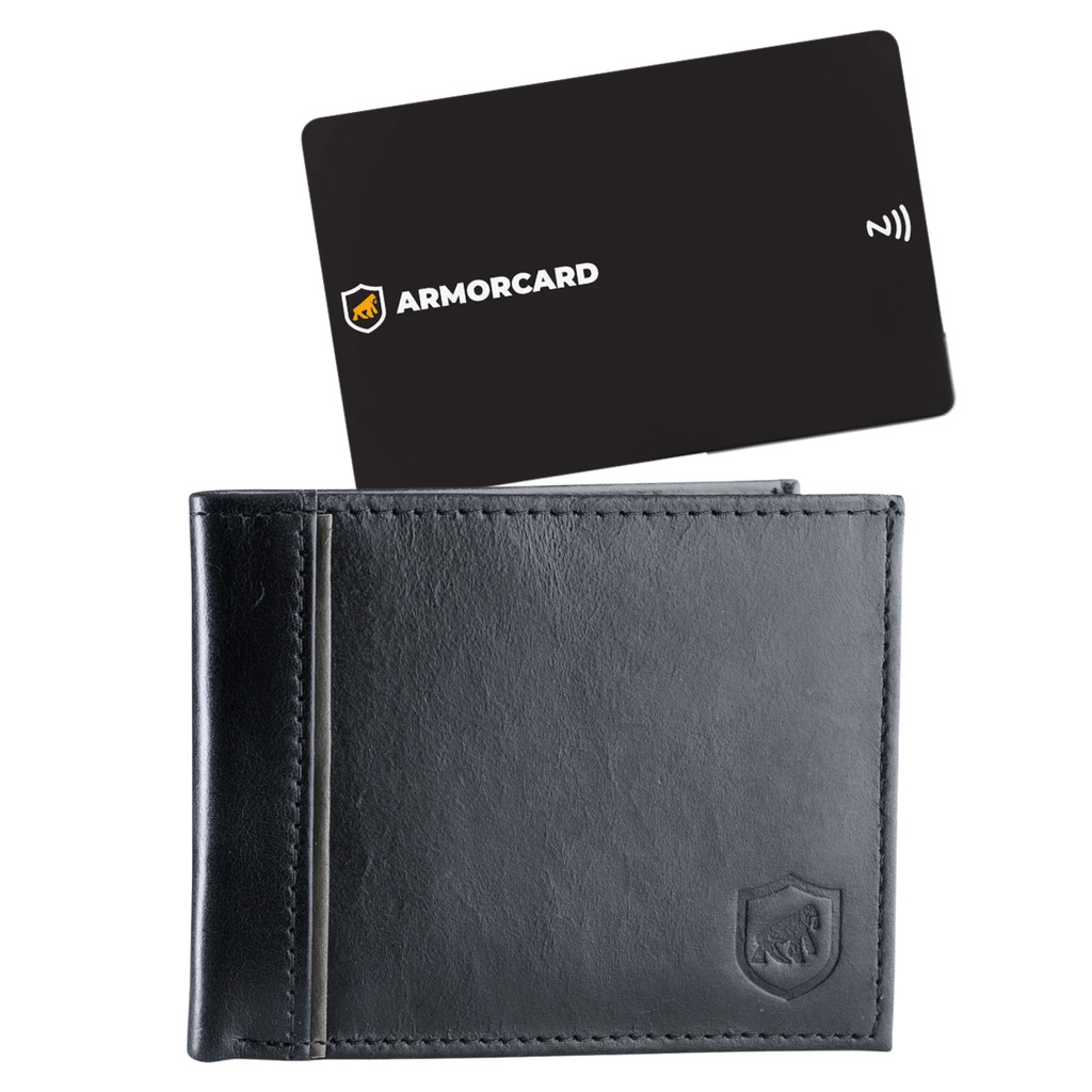Carteira Maverick Masculina em Couro 100% Reforçada Gshield e ArmorCard Kit - Preta
