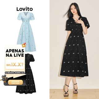 (LIVE STREAM SALE) Lovito Vestido com Mangas Bufantes, Amarração e Botão de &Frutas& e &Vegetais& para Mulheres L61AD075 em Oferta na Shopee
