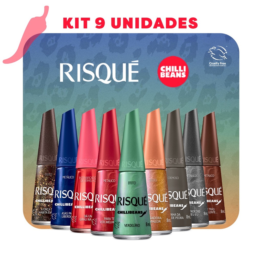 Kit Esmaltes Risqué Chilli Beans Lançamento Coleção Completa 9 Cores Modernas Edição Limitada - Beauty