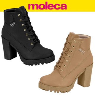 Bota Feminina Coturno Cano Curto Moleca Salto Alto Bloco Tratorada Napa em Oferta na Shopee