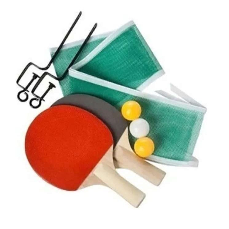Kit Ping Pong C/ 2 Raquete 3 Bolinhas 1 Rede + Suporte Mesa