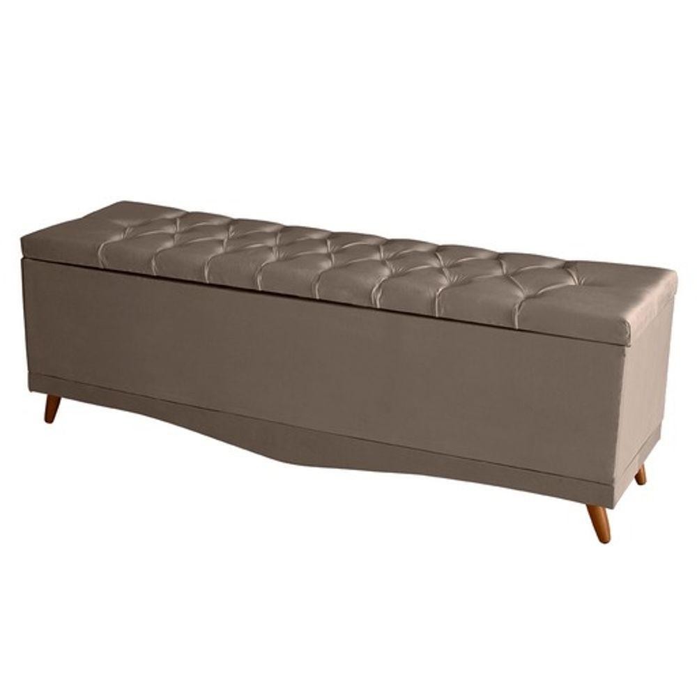 Recamier Calçadeira Baú Barcelona King 195 Cm Botão Encapados Pés Palito Suede Capuccino Do Lar Móveis