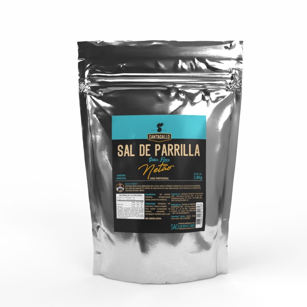 Sal de Parrilla Grãos Finos Netão CantaGallo 2kg - Atacado Profissional Sal para Churrasco