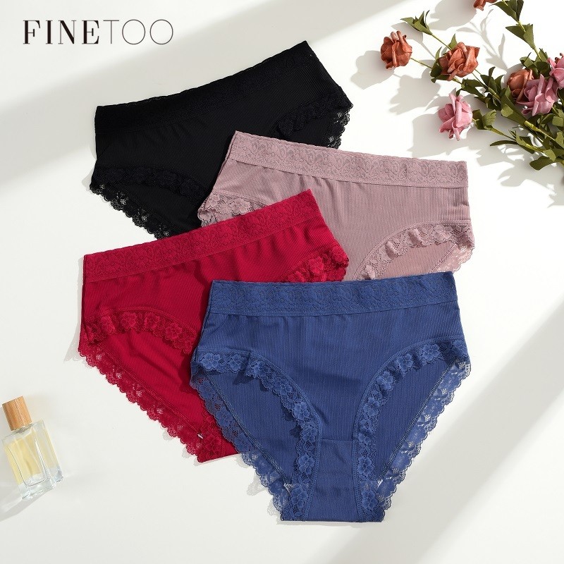 FINETOO Roupa Íntima De Cintura Alta Para Mulheres Calcinha Com Borda De Renda Cuecas Confortáveis Multicoloridas em Oferta na Shopee