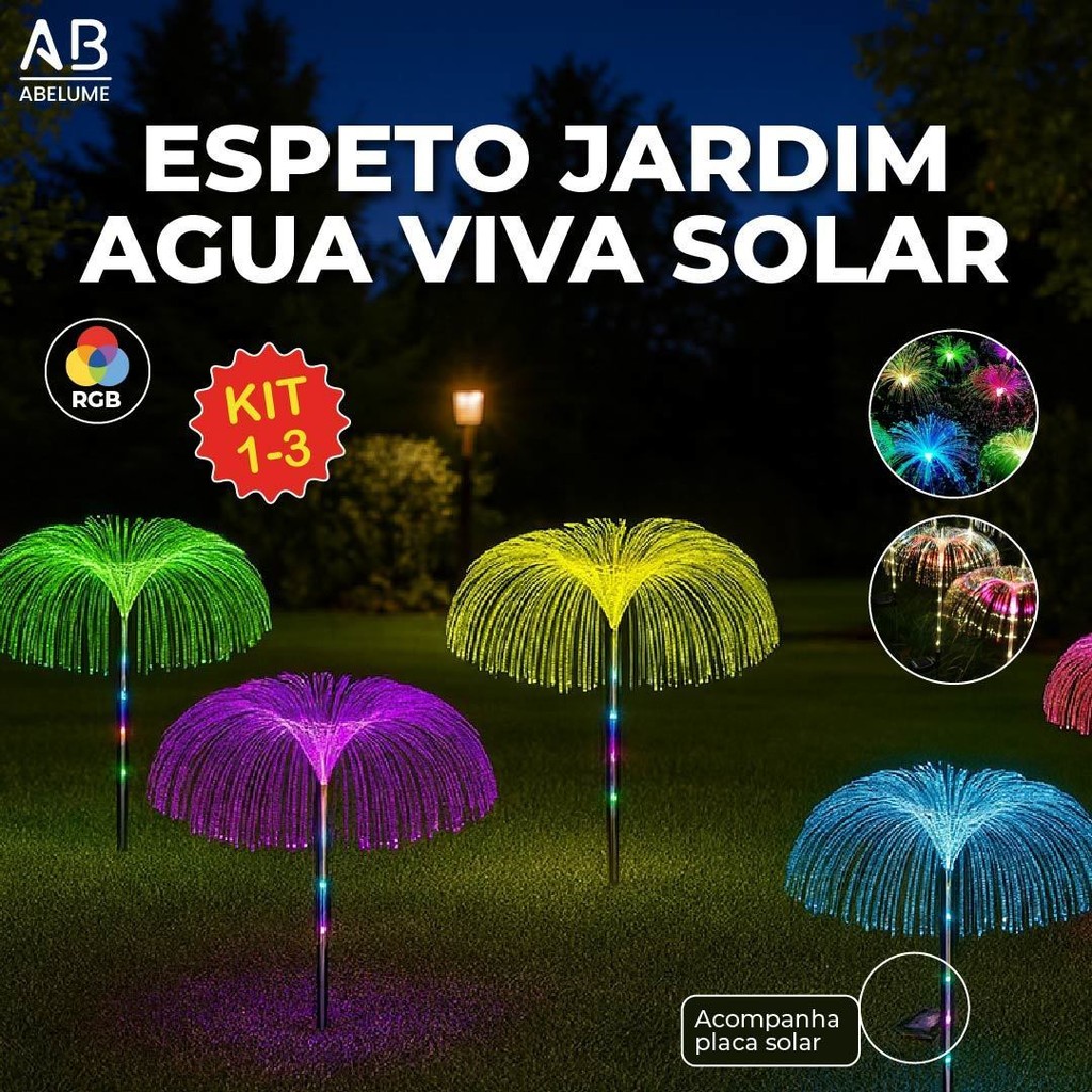Espeto Jardim Solar Agua Viva com Placa Solar embutida RGB Led para Ambiente Externo