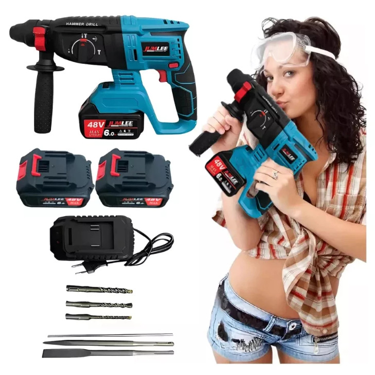 Martelete Furadeira rompedor eletrico profissional 1500w Martelo de impacto Rompedor Com 2 Baterias