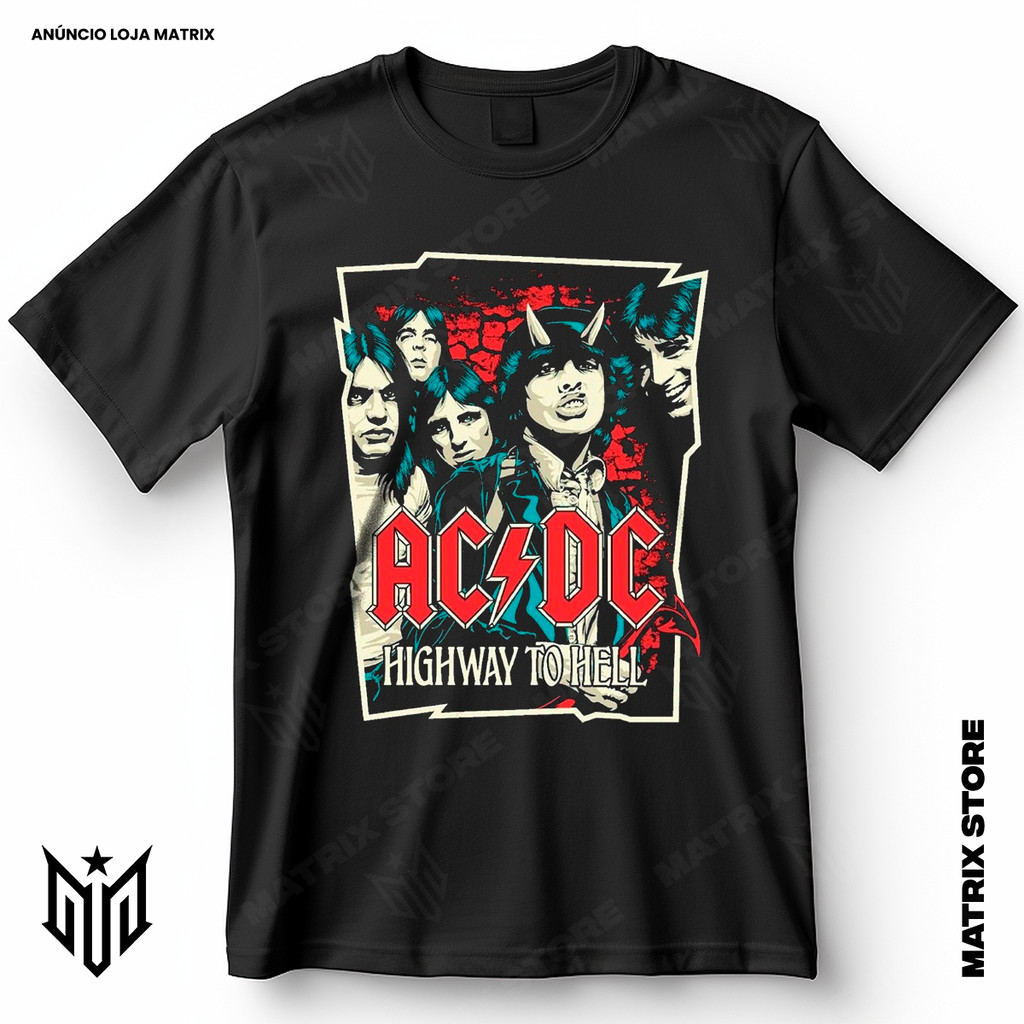 Camisa Banda ACDC Highway To Hell Blusa Camiseta de Rock 100% Algodão em Oferta na Shopee