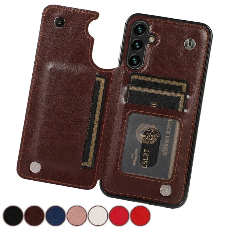 Para Samsung Galaxy S24 FE S23 Ultra S22 Plus S21 S20 A13 A14 A15 A35 A53 A54 A55 A71 Carteira Botão Duplo Flip Caso
