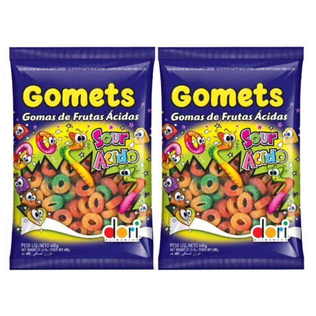 Bala Goma Gomets Anel Frutas Ácidas Dori 600g - 2 Pacotes