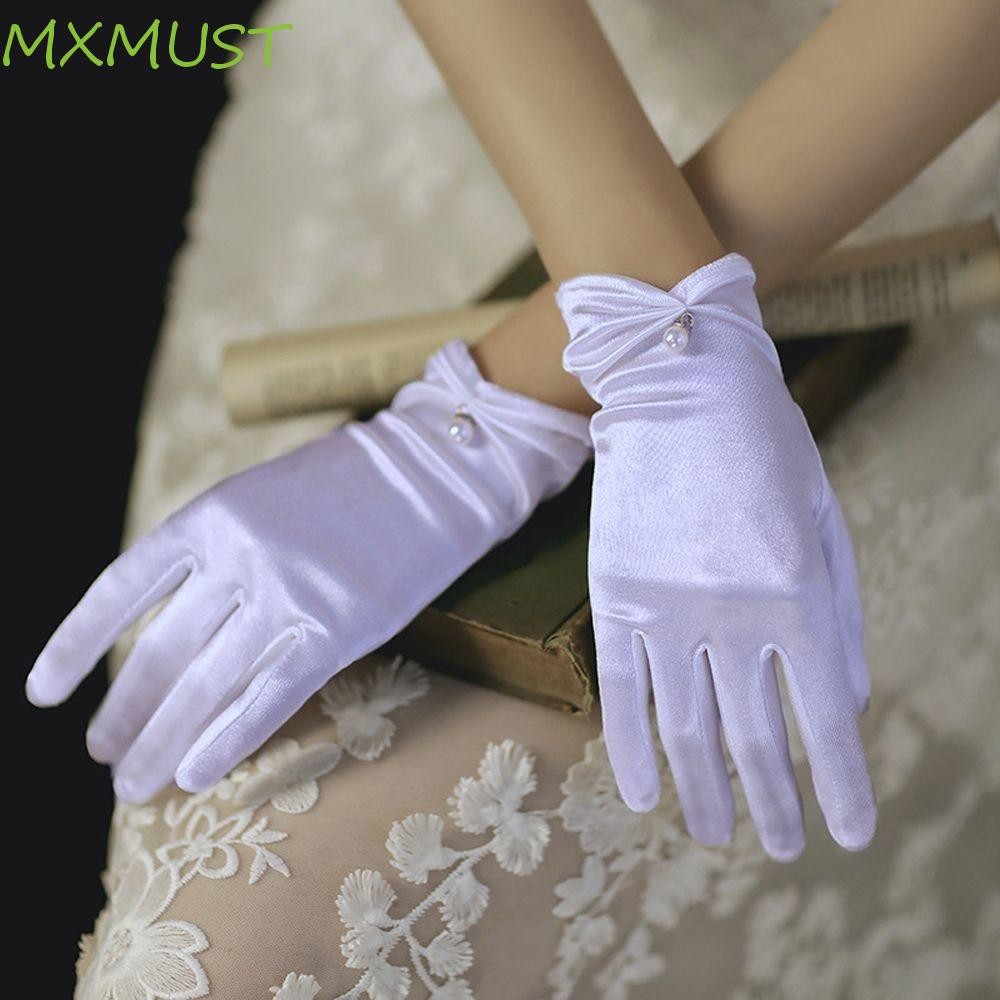 MXMUST Luvas Femininas De Casamento Desempenho Elegante Festa Cinco Dedos Anti-UV Cetim De Dedo Inteiro