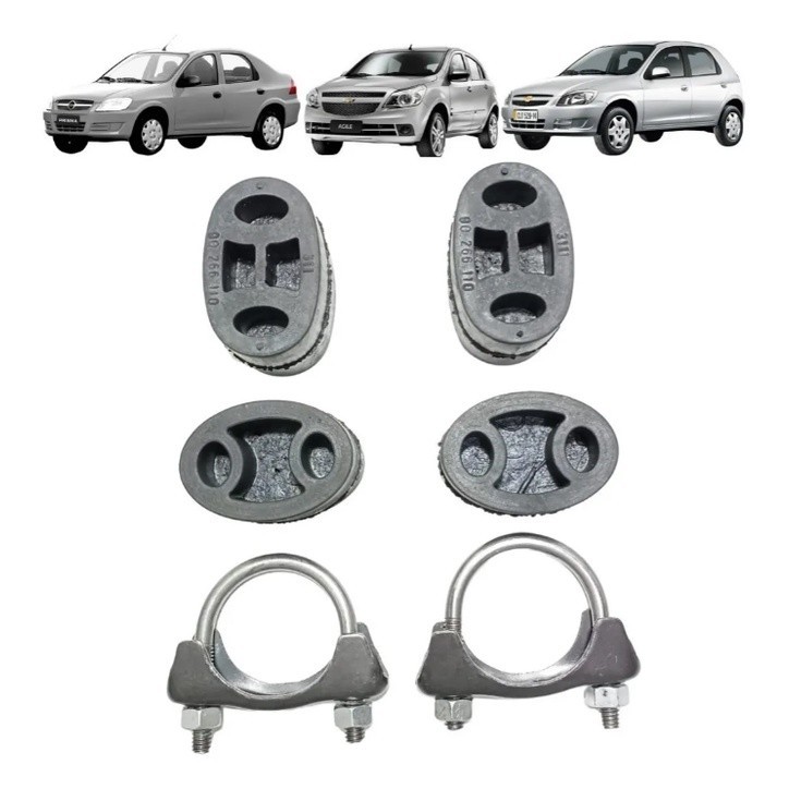 Kit Borracha / Coxim Abraçadeira Escapamento Corsa 6 C/ 6 Pç