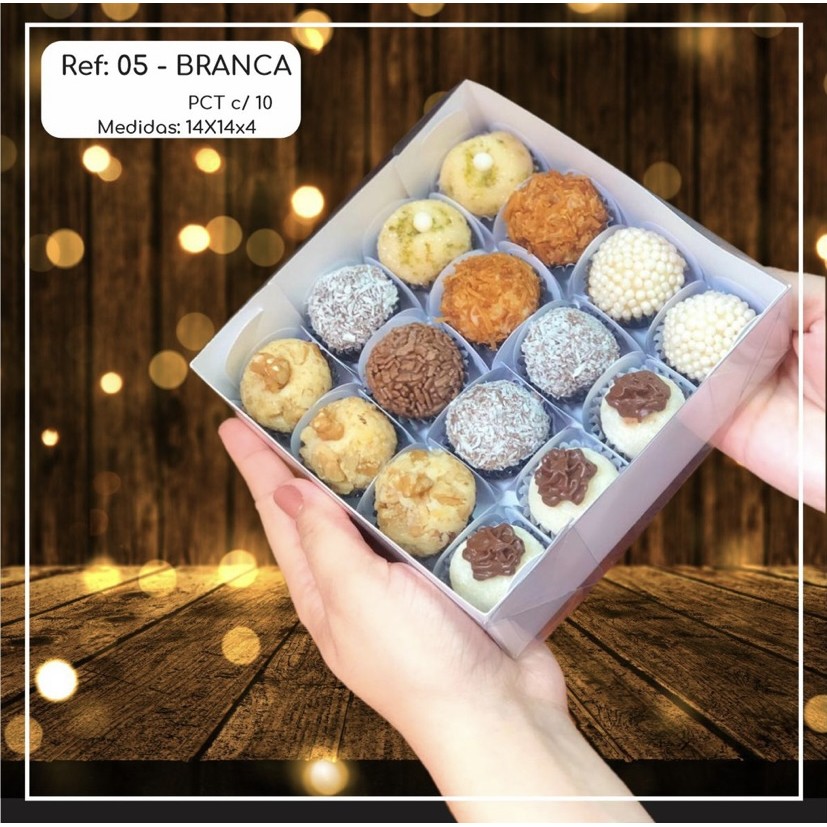 10~50 CAIXA 16 DOCES BRANCA QUADRADA 14X14X4 TAMPA ACETATO (YIN) P0063 - Stationery