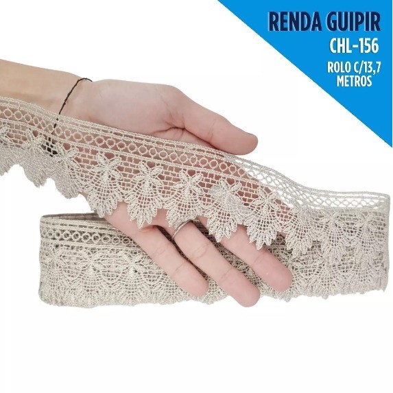 Renda Guipir CHL-156 5.0 Cm -  Rolo C/13.7 Metros Cor:Bege em Oferta na Shopee