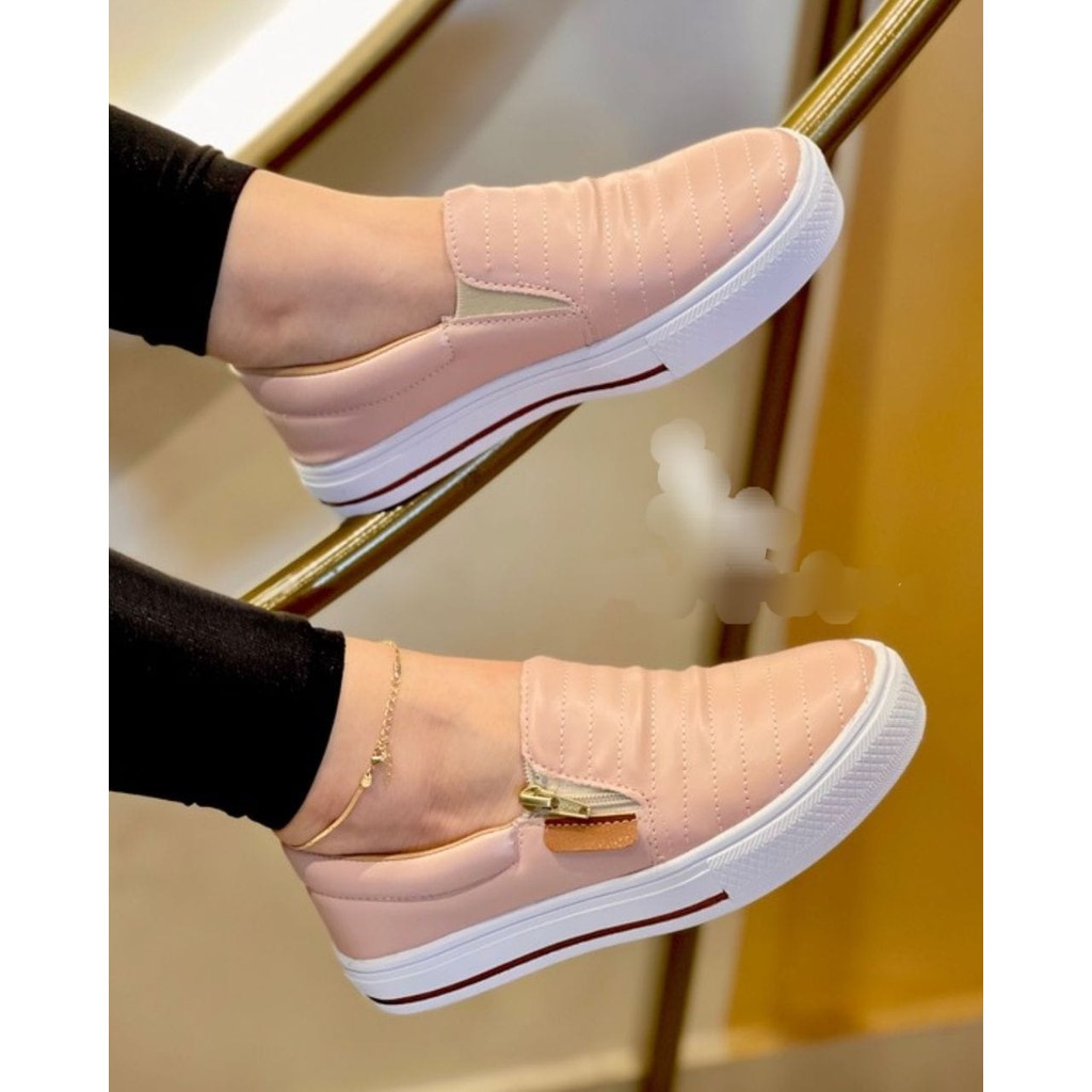 Tênis Slip On Ziper Sapatilha Feminina Confortável Macia Leve