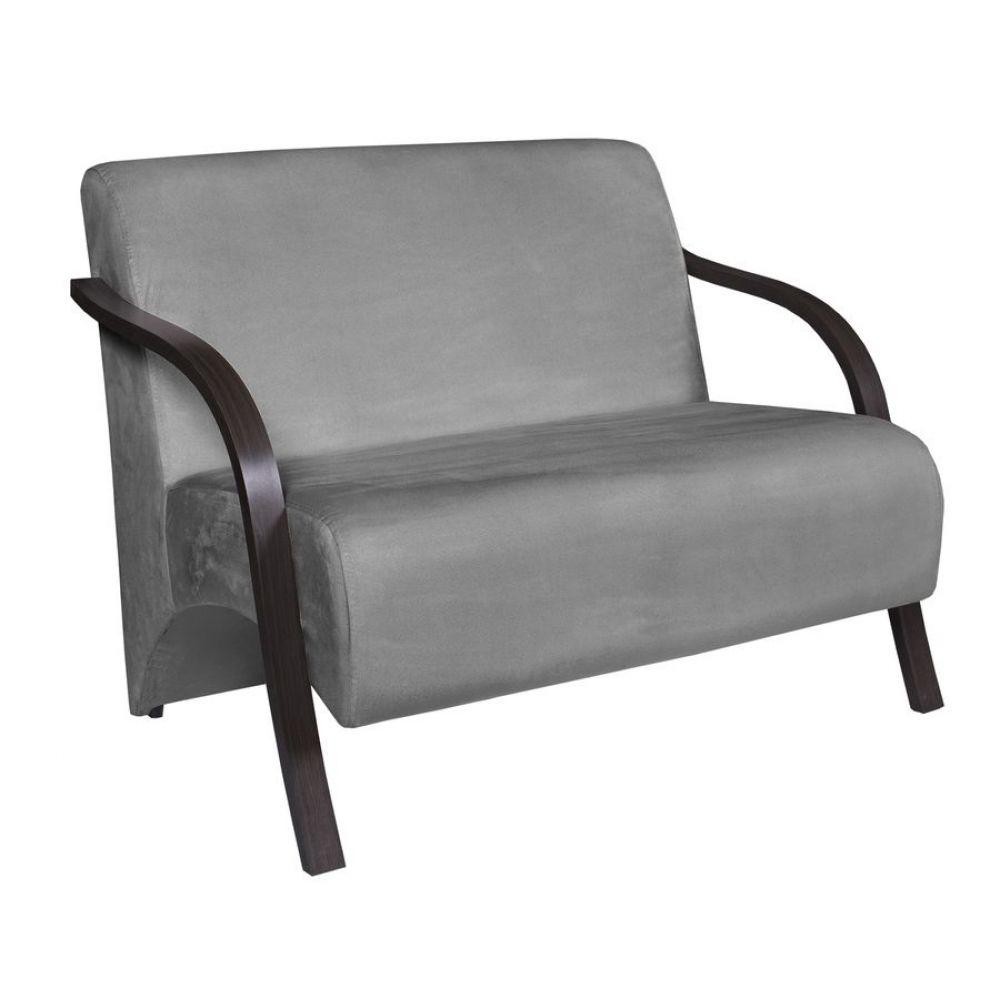 Poltrona Namoradeira Vênus Suede Braço Madeira Cinza - Home & Living