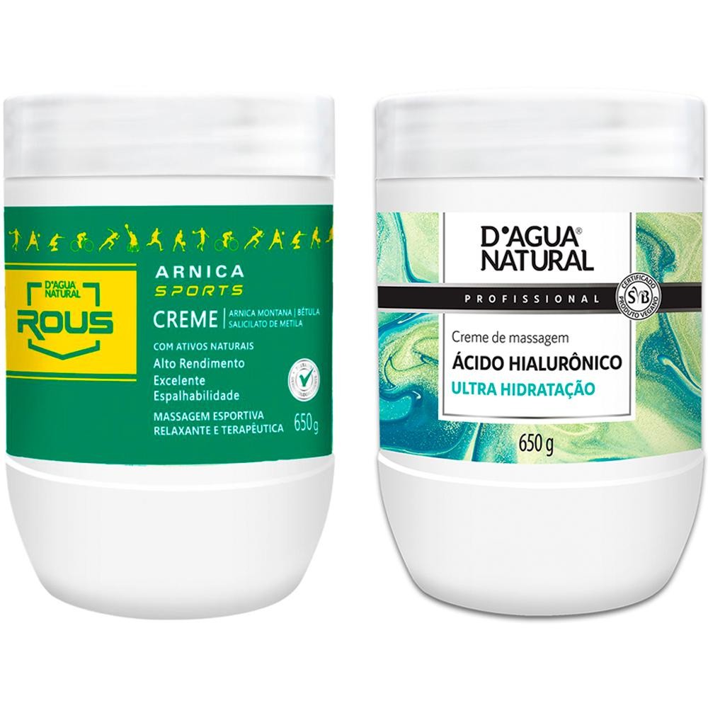 Kit de Massagem Corporal Dagua Natural 1x Creme Ácido Hialurônico 650g + 1x Creme Arnica Sports 650g