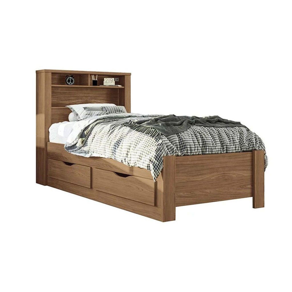 Cama Solteiro Multifuncional Invicta c/ 2 Gavetas Jatoba/Ebano - Santos Andirá - Home & Living