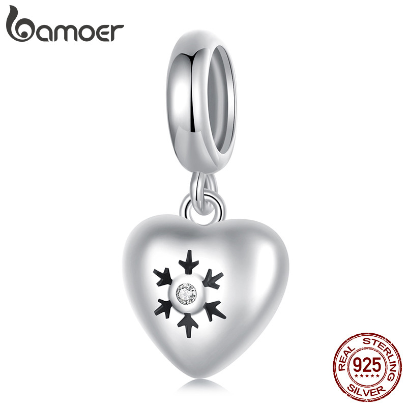 Bamoer 925 Sterling Sliver Charm Coração Floco De Neve Pingente Joias Para Pulseira - Fashion Accessories