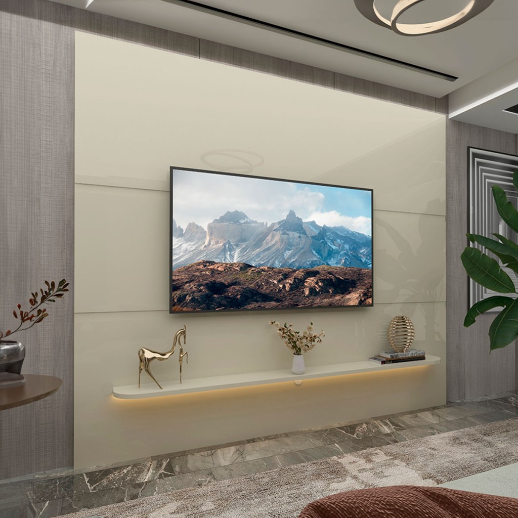 Painel para TV Até 85 Polegadas Royal 1 Prateleira 100% Mdf com Led Off White - Gelius em Oferta na Shopee