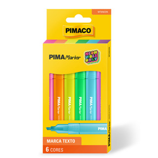 Pincel marca texto Pima Marker Neon 6 cores Pimaco em Oferta na Shopee