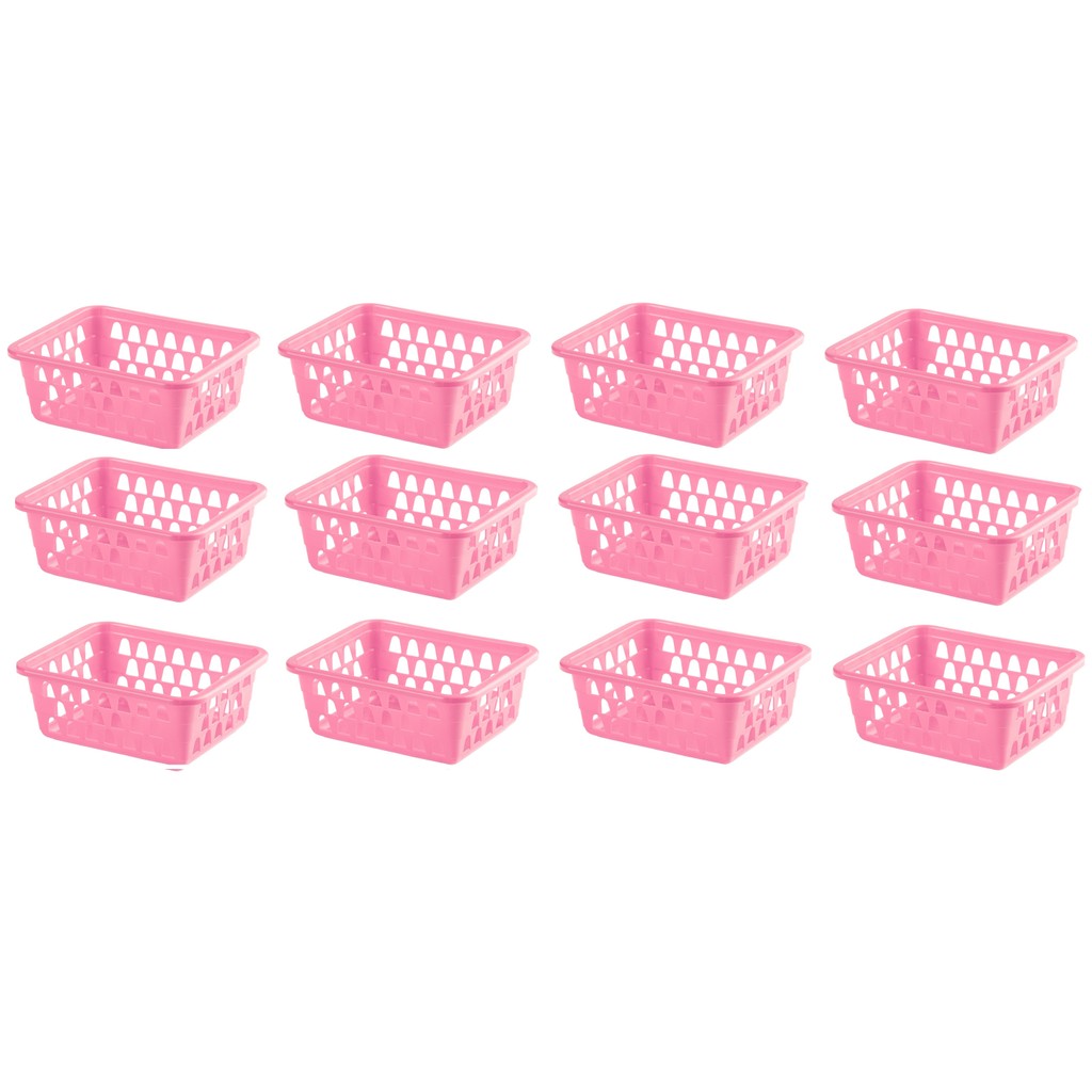 Kit 12 Cestos Organizador Multiuso Cestinho Gaveta Rosa (12 Unidades)