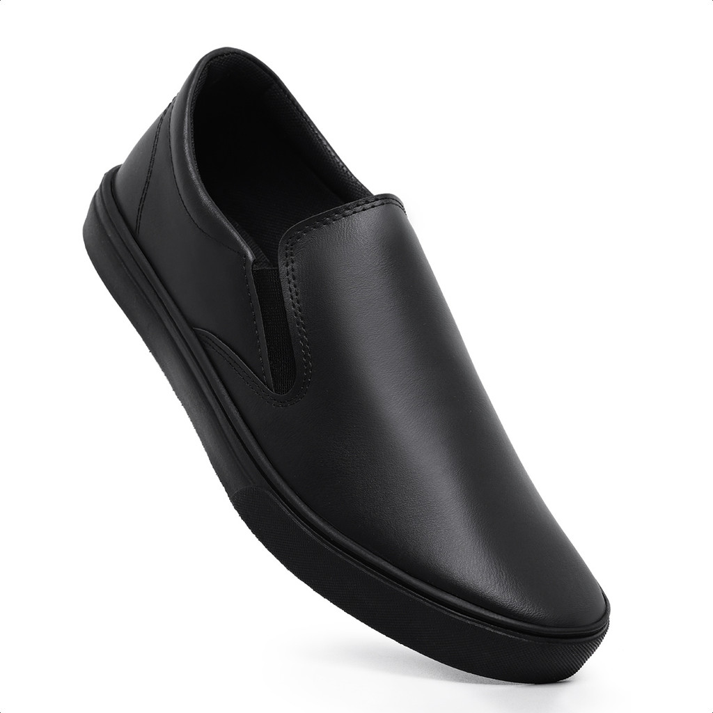 Tênis Slip On Preto Masculino Sapatênis Casual Iate Sem Cadarço Elástico Confortável