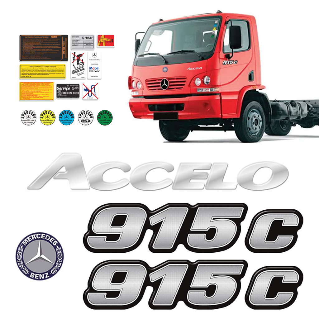 Kit Emblema Mercedes Benz 915 C Accelo Logo Adesivo Resinado