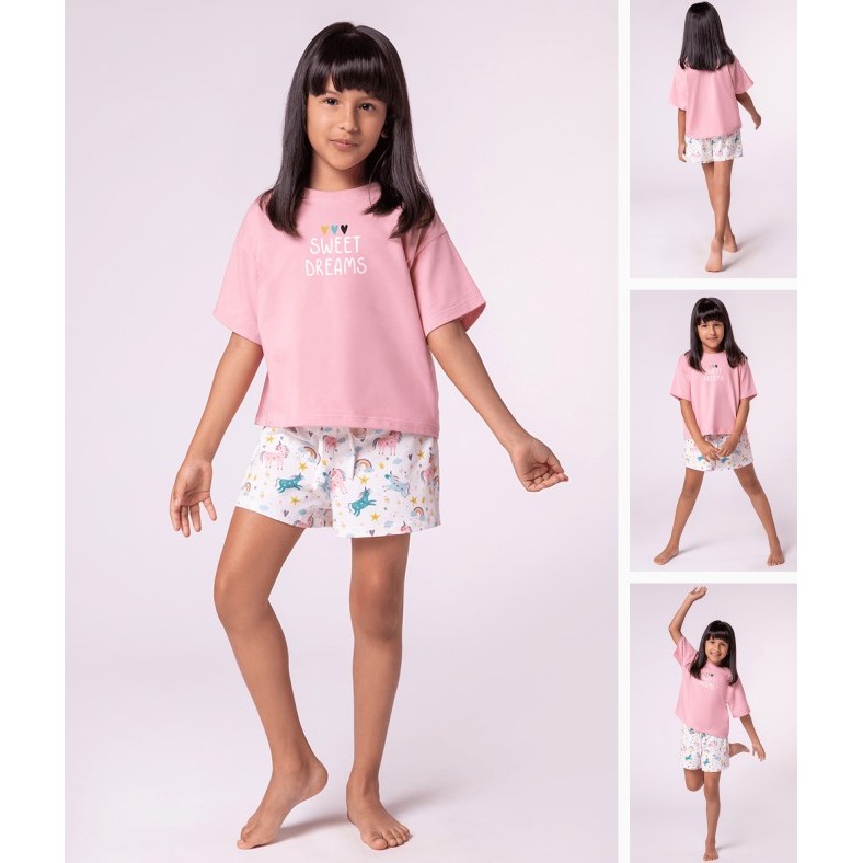 Pijama Lupo Infantil Algodão Verão Unicórnios Mãe e Filha 22584