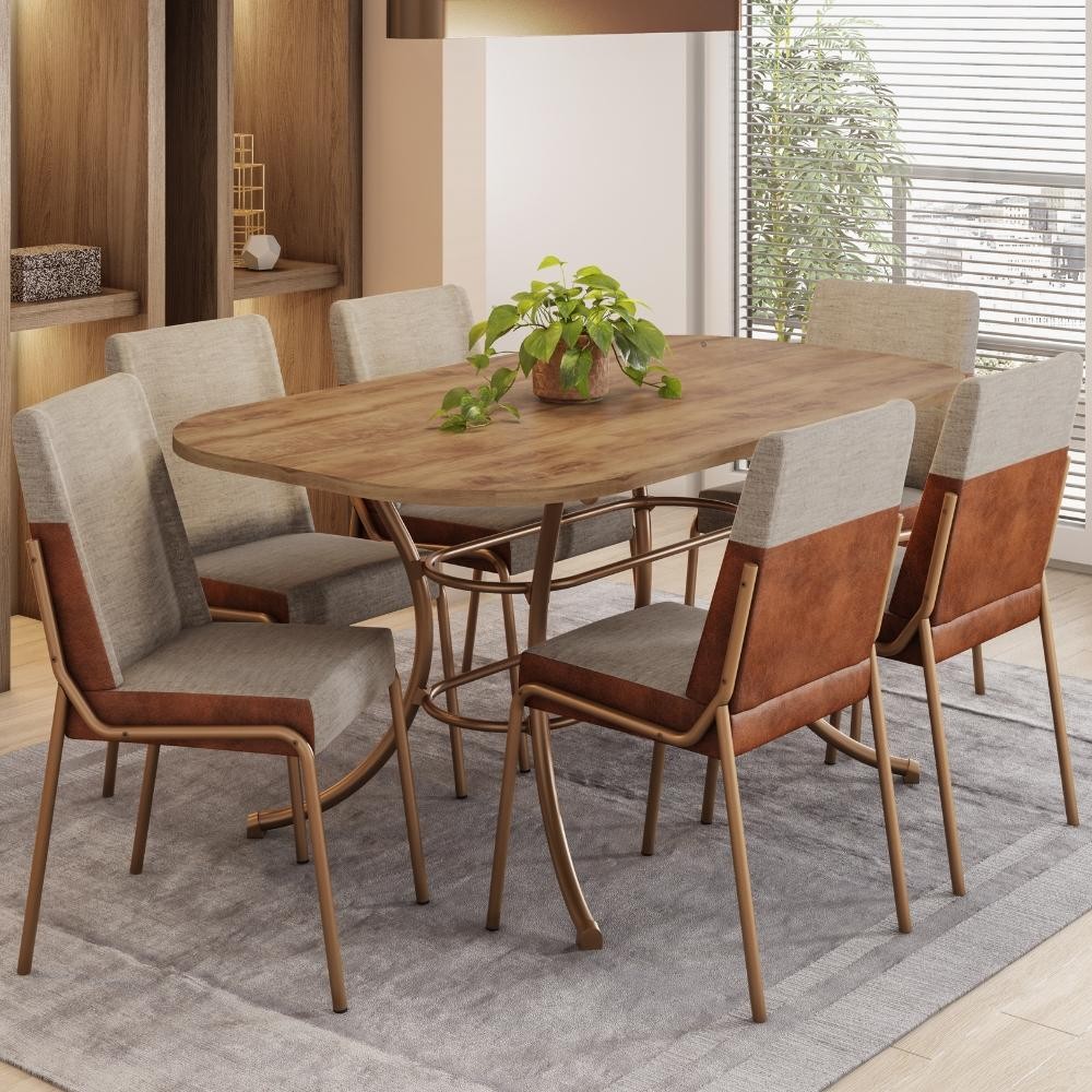 Conjunto Sala de Jantar 6 Cadeiras Manila Carraro Freijó Areia Rosê em Oferta na Shopee