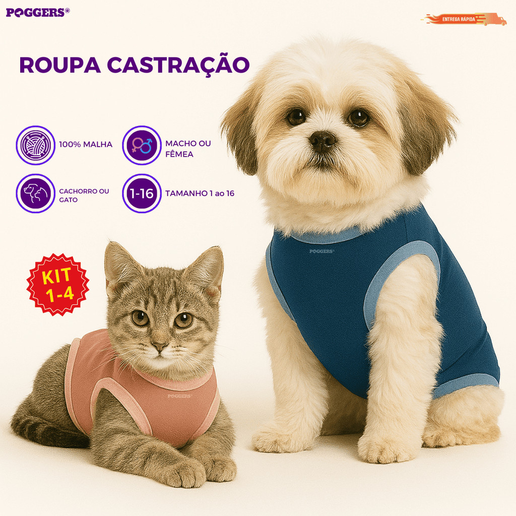 Roupa Castração Protetora para cães e gatos pós cirúrgica macho e fêmea Unissex