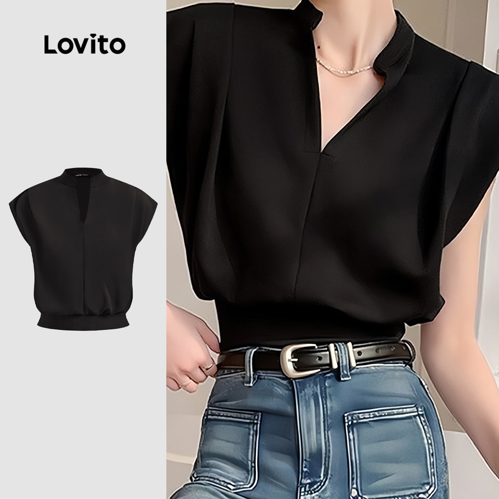 Lovito Blusa Casual Plissada Camada Dupla Blusa Verão/Primavera Para Mulheres L128ED374 - Women Clothes