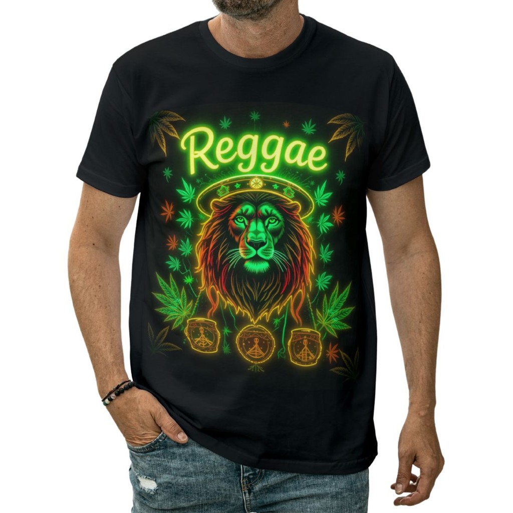 Camiseta Reggae Leão Jamaica Rastafari Música Arte Paz