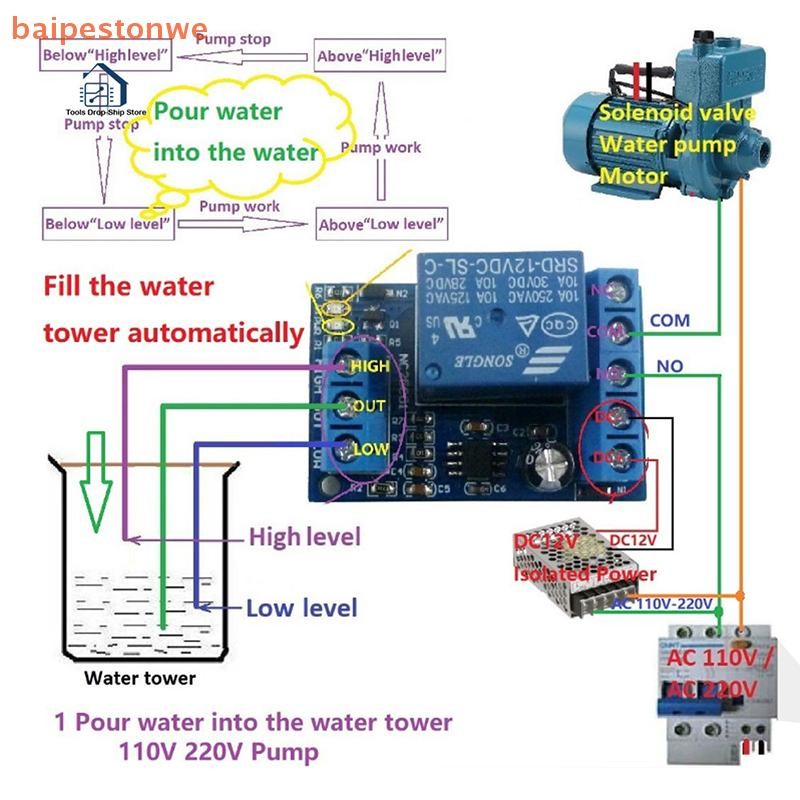 [baipestonwe] Bomba 2 Em 1 Para Derramar Água Controlador Automático 12V Nível De Líquido Sensor Módulo De Relé