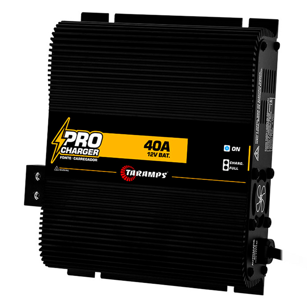 Fonte Carregador de Bateria Pro Charger 40 Amperes Automotiva Bivolt Automático Som 110/220v Taramps