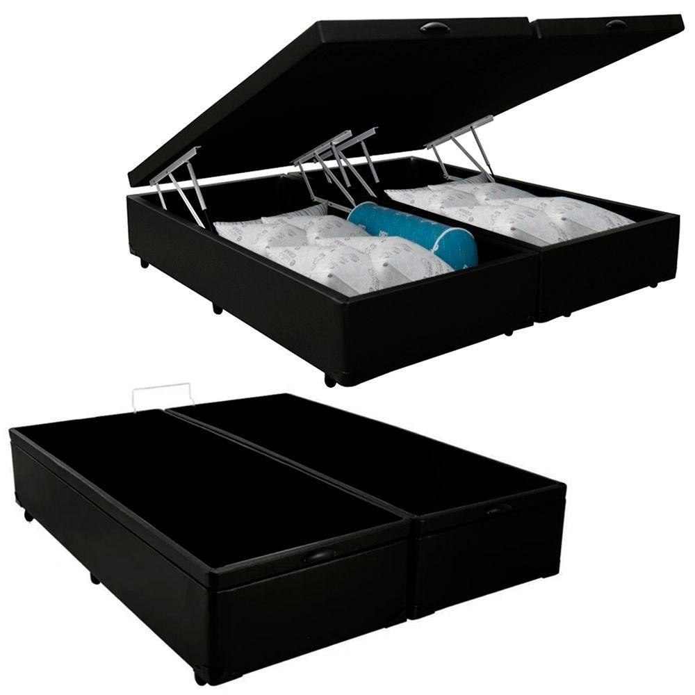 Cama Box Baú Queen Bipartido Sintético Serene Preto 158x198x44 Qualidade em Oferta na Shopee