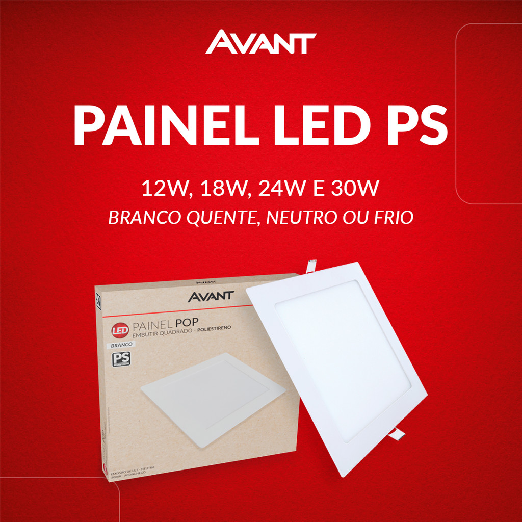 Painel led Plafon Pop Embutir 12w 18w 24w 30w Branco Quente/Neutro/Frio 110v/220v Bivolt Branco Avant - Home & Living