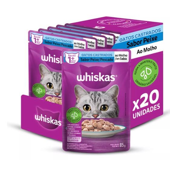 Kit 20un Ração Úmida Whiskas Peixe Gato Adulto Castrado 85G em Oferta na Shopee