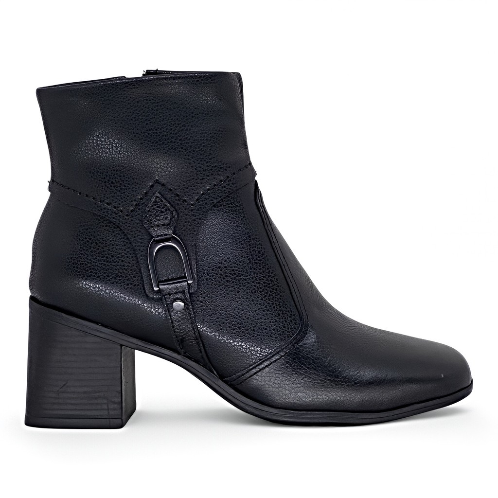 Bota Bottero Cano Curto Salto Bloco Couro Casual Feminina Original