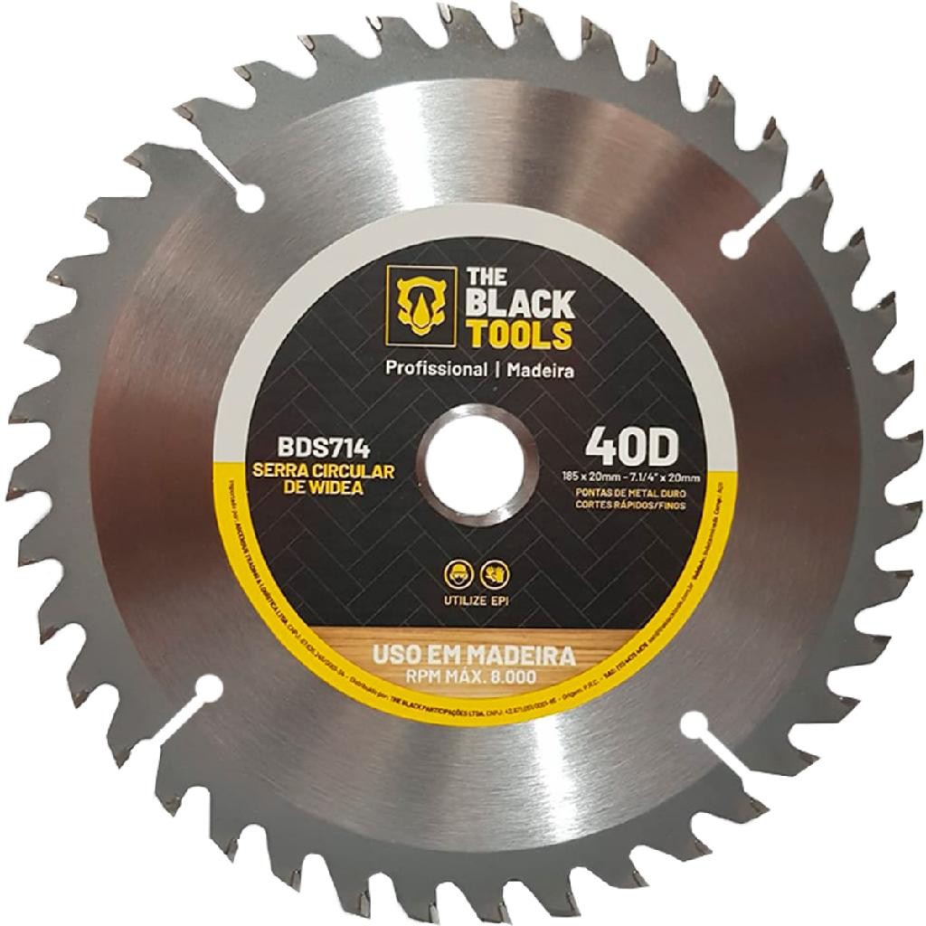 Disco De Serra Circular De Widea 7.1/4 Pol 40 Dentes Cor Prata The Black Tools em Oferta na Shopee