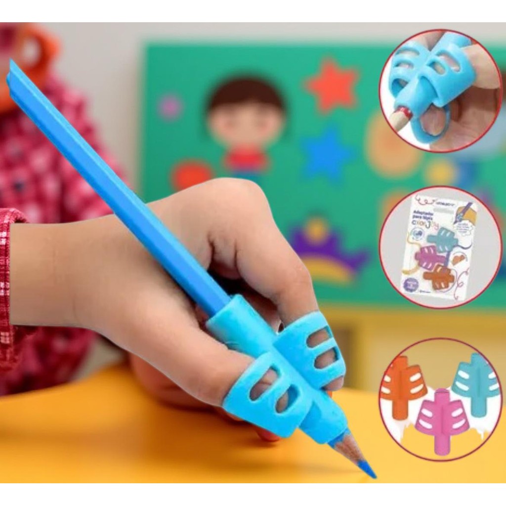 3 Adaptadores Escrita Apoio De Dedos Ergonômico Segura Lápis em Oferta na Shopee