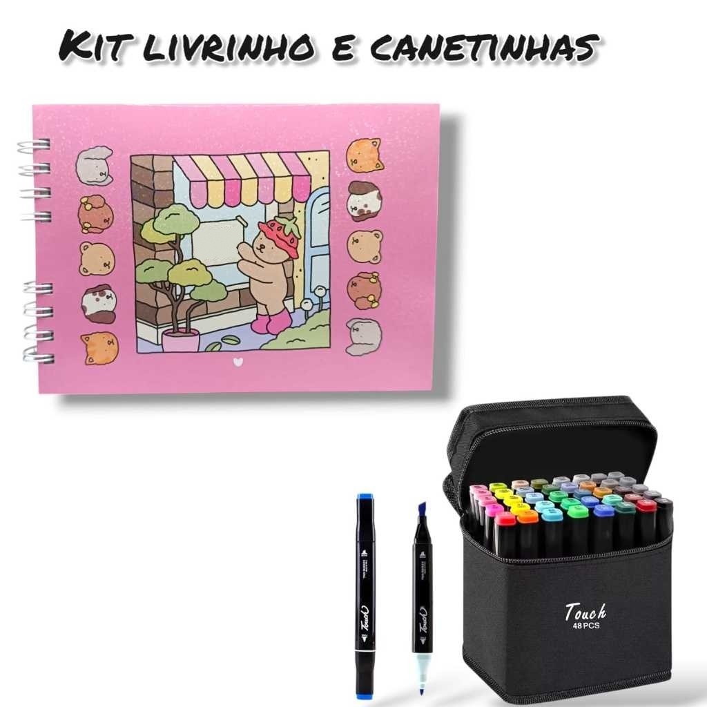 Kit Livro De Colorir Capa Dura 50 Páginas + Canetinhas Marca Texto 36/48/60/80