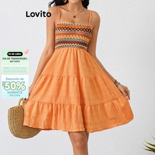 Lovito Vestido Boho Geométrico Jacquard para Mulheres vestido feminino verão coreana LBL17...