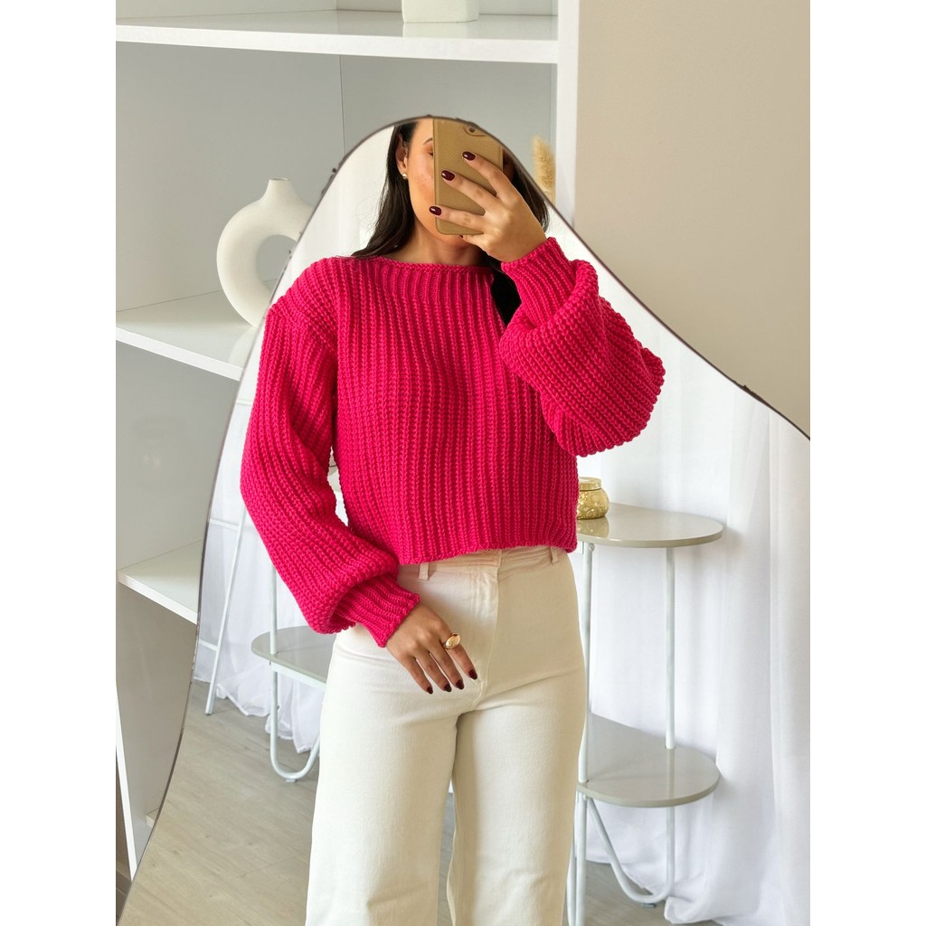 Blusa Feminina Tricot Maxi Cropped Inverno Lançamento Basica em Oferta na Shopee