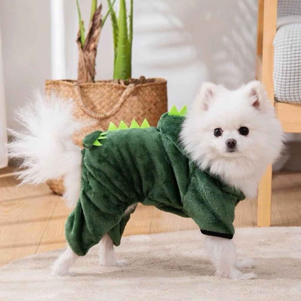 Casaco/Jaqueta De Cachorro/Gato De Dinossauro Quente De Quatro Patas/Roupas Verdes/Fofas