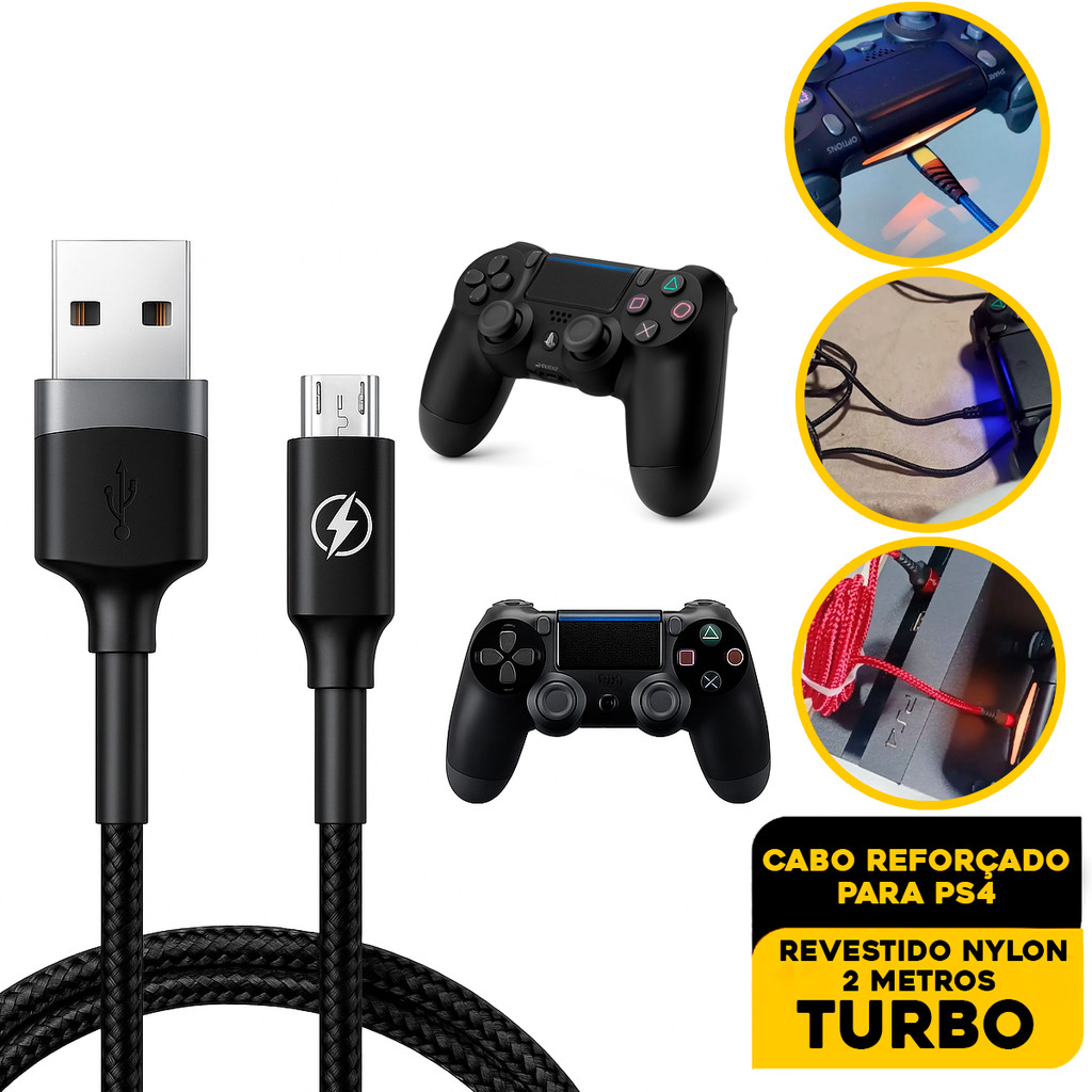 Cabo de carregamento Premium para controle de Playstation 4 PS4 Xbox 360